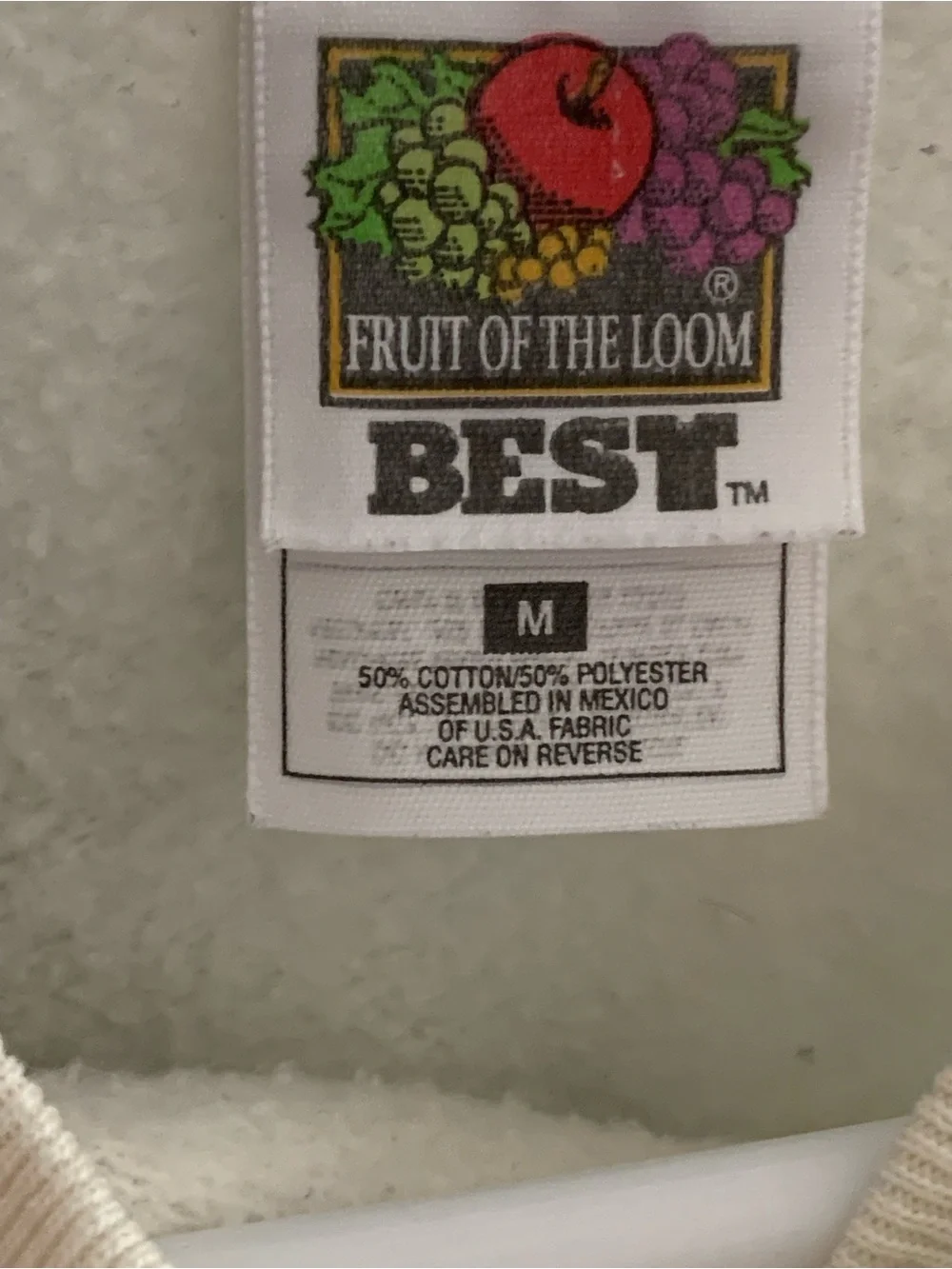 Fruit of the Loom Cream Crewneck Sweatshirt with Vintage Patch Graphic